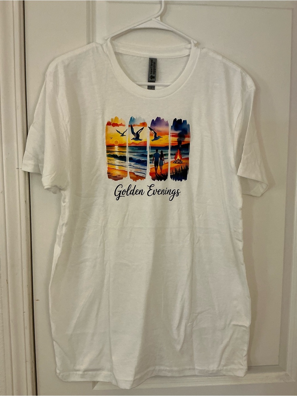 Golden Evenings Beach Sunset Graphic T-Shirt Screen Printed White Tee Unisex